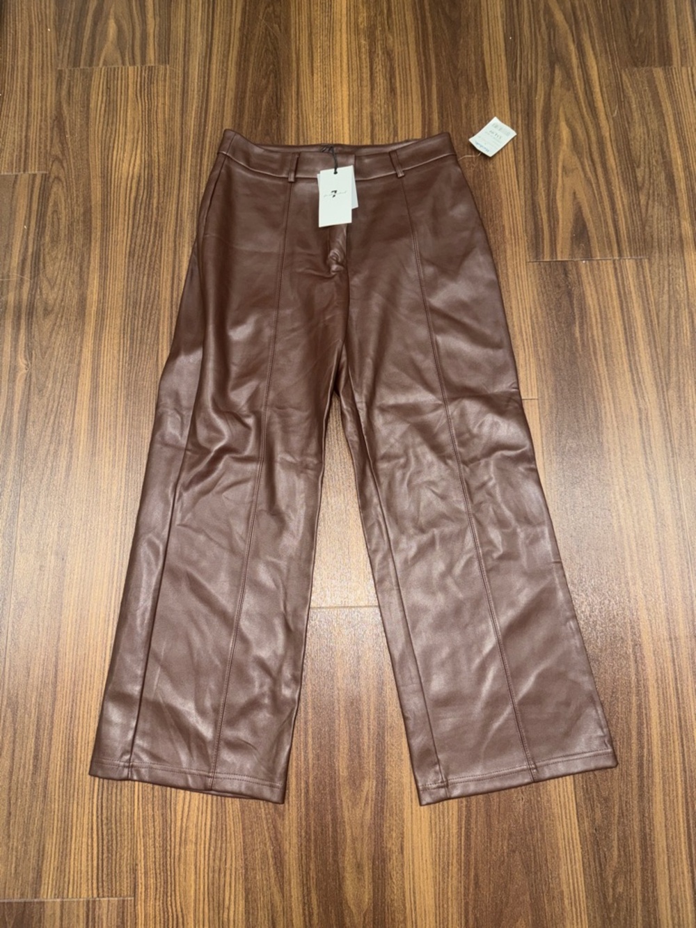 Brown Faux Cropped Leather Wide Leg Pants